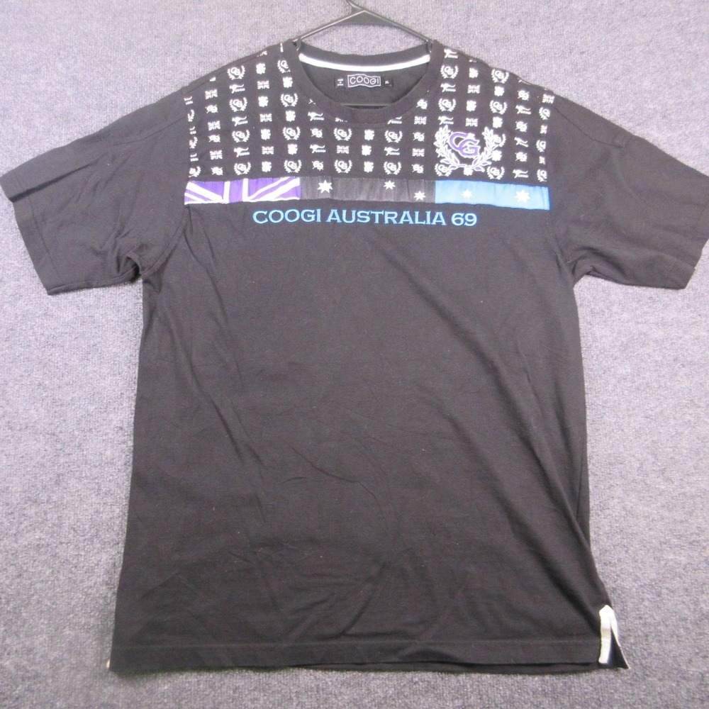 Y2K Coogi Shirt Mens XL Black Australia 69 Flag Logo Graphic T Shirt Tee